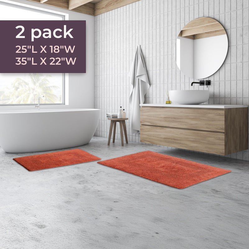 Lavish Home Bathroom Rugs - 2 - Piece Cotton Bathroom Mat Set - Machine Washable Bath Mats for Washroom, Kitchen, or Laundry Room by Lavish Home (Brick) - Image 5